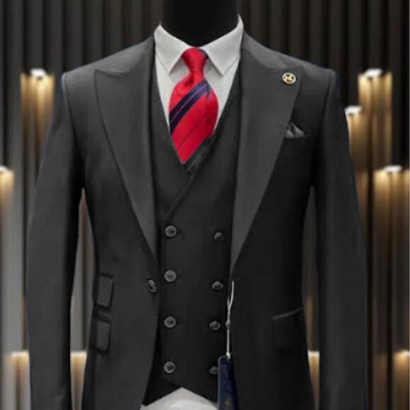 Peacock Peak Lapel Double Breasted Slim Fit Solid Color Men's Suit Vest main image 1